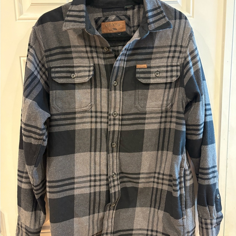 ORVIS Black and Gray Plaid Shacket Shirt Medium